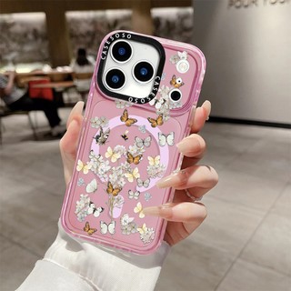 Ốp điện thoại sạc từ tính không dây hình bướm hoa trắng lấp lánh tương thích cho IPhone 12 13 14 15 16 17 Pro Max Cover 16E 17AIR Silicon mềm trong suốt Vỏ chống sốc