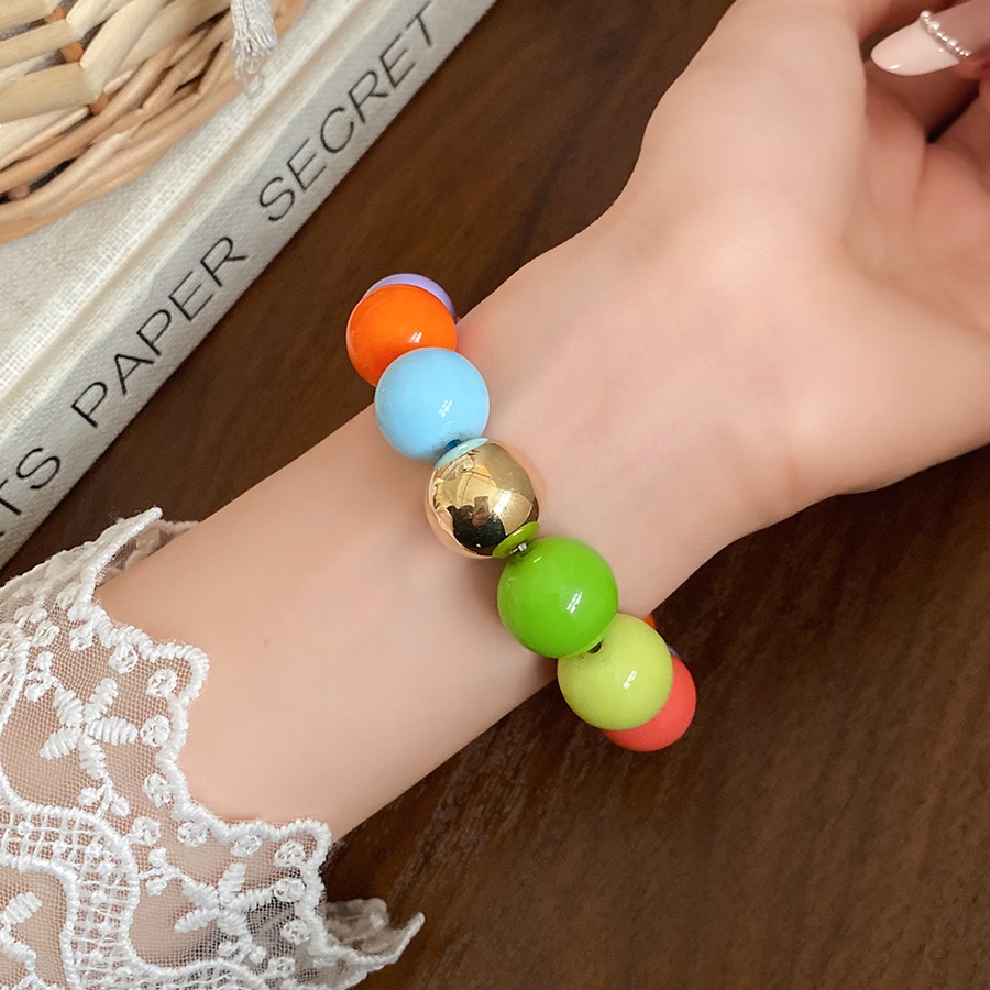 Dopamine Vòng Tay Nhiều Màu Sắc với Hạt Acrylic Tròn và Vàng - Phong Cách Boho Thích Hợp Hàng Ngày và Kỳ Nghỉ