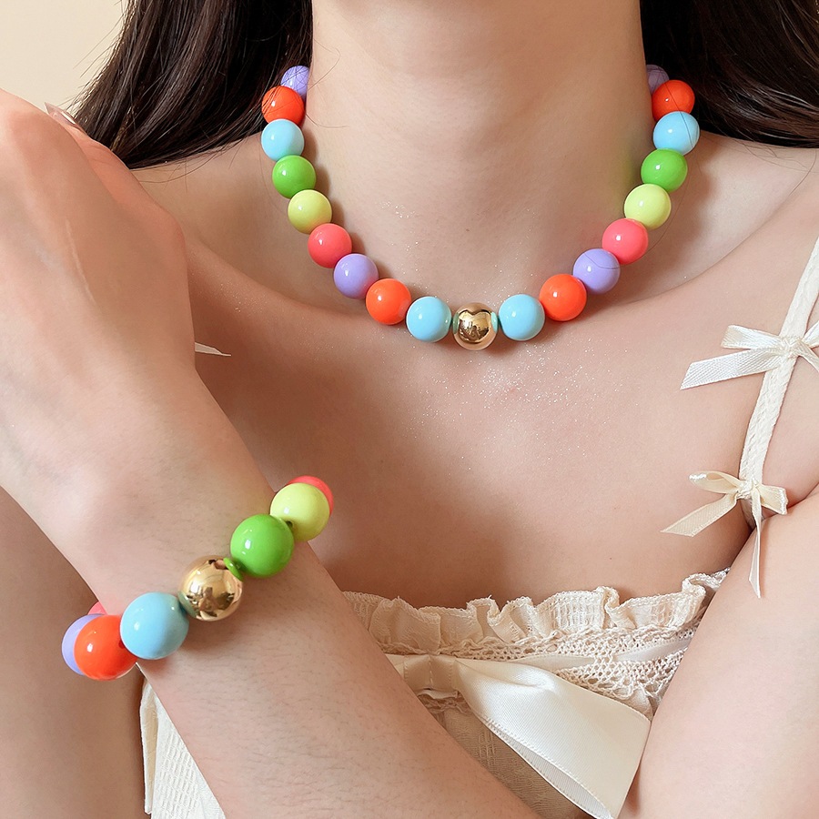 Dopamine Vòng Tay Nhiều Màu Sắc với Hạt Acrylic Tròn và Vàng - Phong Cách Boho Thích Hợp Hàng Ngày và Kỳ Nghỉ