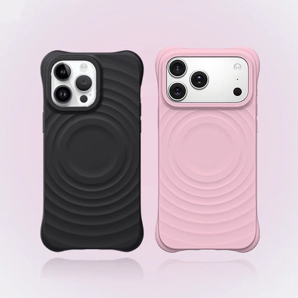 Nâng cấp từ tính Ripple Đen Cherry Blossom Màu hồng Vỏ điện thoại silicon lỏng cho iPhone 17 Pro Max 16 15 14 13 12 11 Vỏ bảo vệ chống sốc có thể sạc lại