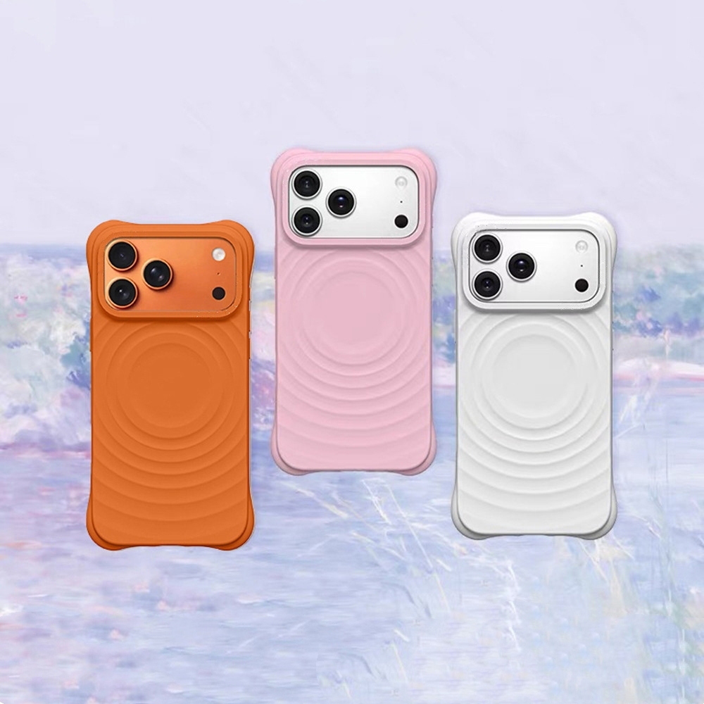 Nâng cấp Ốp điện thoại silicon gợn sóng màu cam từ tính cho iPhone 17 Pro Max 16 Plus 15 14 13 Vỏ bảo vệ chống sốc