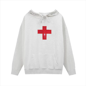 Áo Hoodie lót lông cừu Unisex có chữ thêu chữ thập in Logo trên ngực, có màu đen, trắng và xám