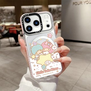 Ốp sạc từ tính không dây hoạt hình Little Twin Stars Tương thích cho IPhone11 12 13 14 15 16 Pro Max Cover 16 PLUS Silicon mềm trong suốt Vỏ chống sốc