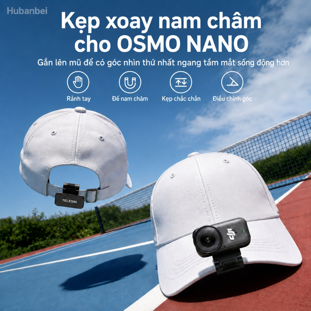 Kẹp Mũ Nam Châm cho DJI Osmo Nano Xtra Atto N52 Kẹp Mũ Kẹp Balo Xoay 360° Chỉnh Góc 240° Quay POV Rảnh Tay