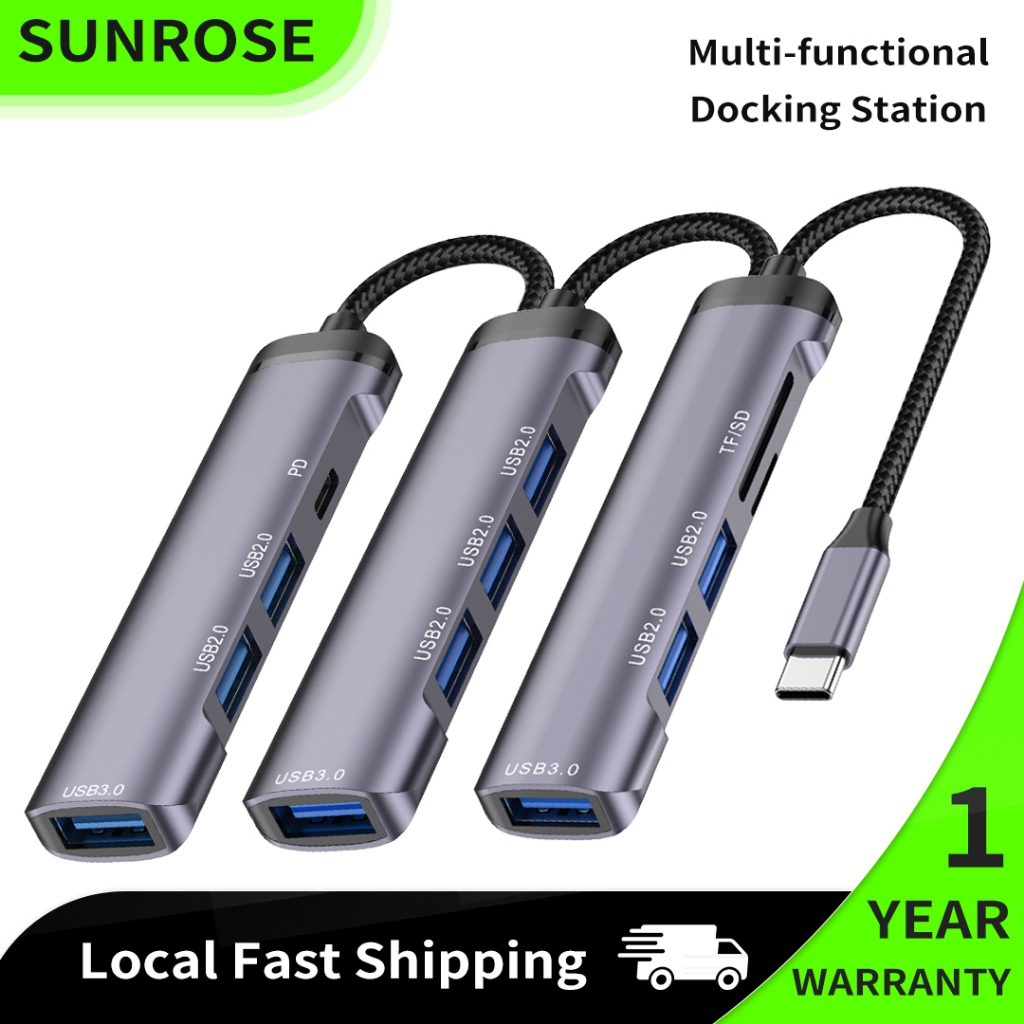 SUNROSE Bộ chuyển đổi trung tâm USB-C 4 cổng mở rộng 5Gbps Chuyển nhanh 100W PD Power Delivery Vỏ nhôm Plug & Play Bền xây dựng Kết nối thiết bị mượt mà cho máy tính xách tay, điện thoại
