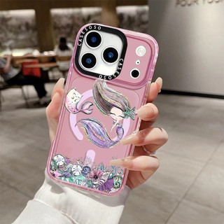 CASETIFY Hoa Tím Nàng Tiên Cá Không Dây Sạc Từ Tính Tương Thích Cho IPhone11 12 13 14 15 16ProMax Cover16PLUS Silicon Mềm Trong Suốt Ốp Lưng Chống Sốc