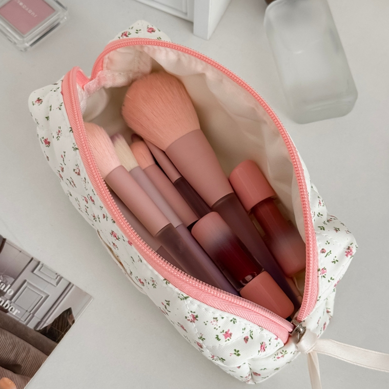 Túi mỹ phẩm đào hồng hoa hồng vải mềm tương phản khóa kéo lớn tắm du lịch dành cho nữ