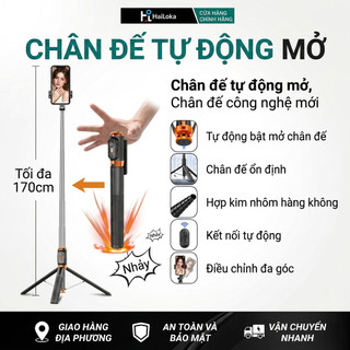 HaiLoka Gậy Selfie Chân máy tự động bật lên 177cm Từ xa cực dài Bluetooth 5.2 cho điện thoại Vlog