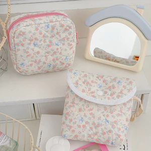 Túi nhỏ hoa hồng vải mềm 2 kiểu khóa kéo/bấm đựng son tiện mang nhà ở du lịch ký túc xá thời trang