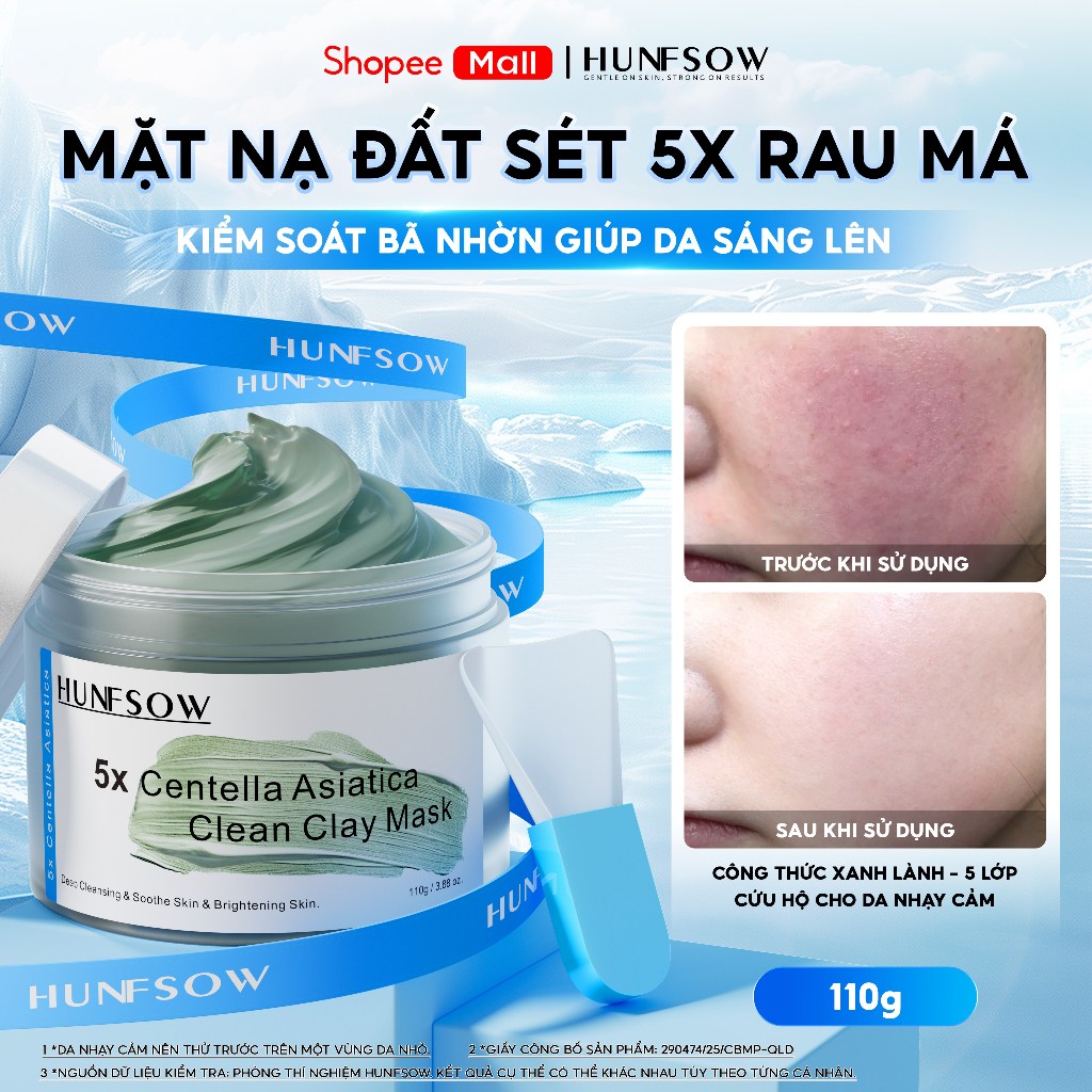 Mặt nạ đất sét Hunfsow mặt nạ rau má 5X kiềm dầu và Dưỡng ẩm và dưỡng da mềm mịn Làm sáng da thu nhỏ lỗ chân lông cao cấp dưỡng Làm sạch dịu nhẹ Cho Da Mụn Da Dầu Nhạy Cảm