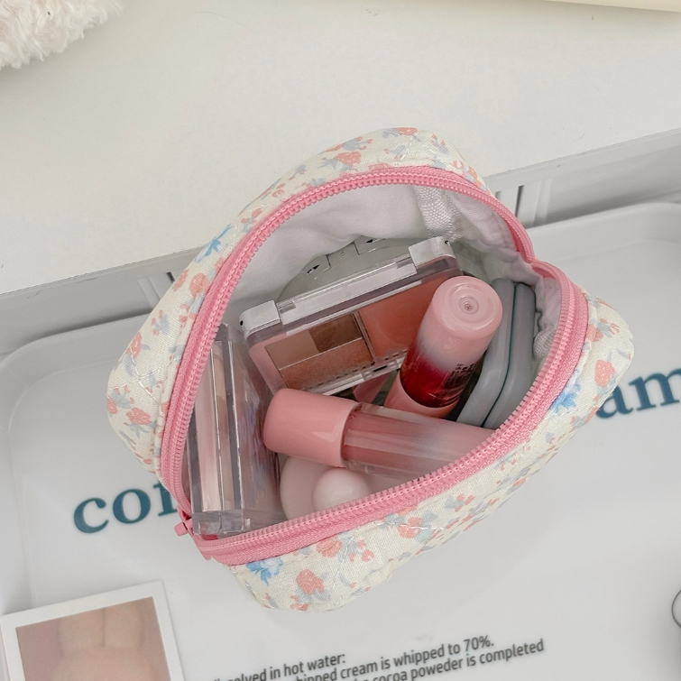 Túi nhỏ hoa hồng vải mềm 2 kiểu khóa kéo/bấm đựng son tiện mang nhà ở du lịch ký túc xá thời trang