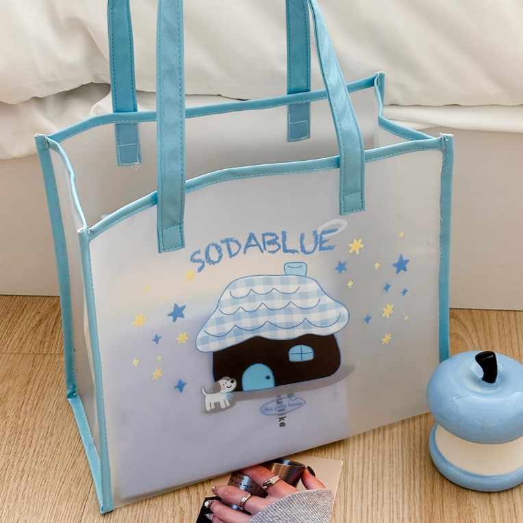 Túi tote PVC trong suốt in chó hoạt hình dung tích lớn mua sắm bãi biển nữ tính đi lại