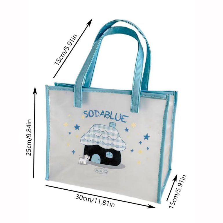Túi tote PVC trong suốt in chó hoạt hình dung tích lớn mua sắm bãi biển nữ tính đi lại