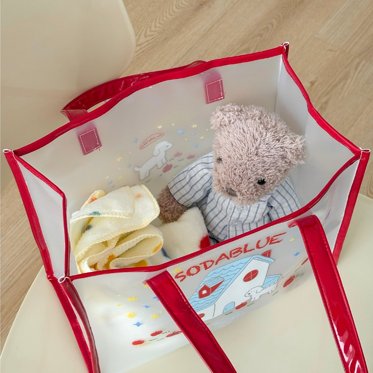 Túi tote PVC trong suốt in chó hoạt hình dung tích lớn mua sắm bãi biển nữ tính đi lại