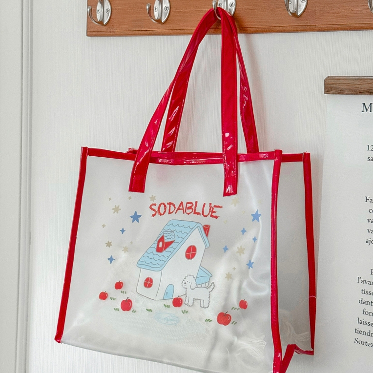 Túi tote PVC trong suốt in chó hoạt hình dung tích lớn mua sắm bãi biển nữ tính đi lại