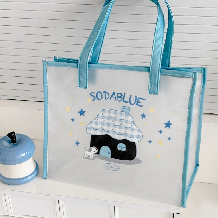 Túi tote PVC trong suốt in chó hoạt hình dung tích lớn mua sắm bãi biển nữ tính đi lại