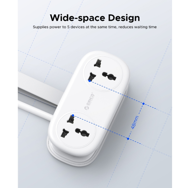 ORICO Universal Travel Power Strip PD20W Sạc nhanh 2AC Ổ cắm đa năng + 2USB-A + 1Type-C Dây nối dài có thể quấn di động Bộ chuyển đổi du lịch nhiều phích cắm