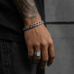 Nhẫn vuông bằng thép không gỉ 316L dành cho nam & Bộ vòng tay dây chuyền Cuba 6mm – Trang sức phong cách Hip-Hop / Biker – Quà tặng