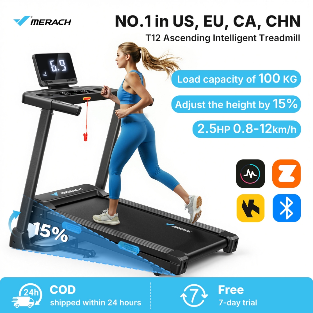 MERACH Máy chạy bộ tại nhà máy chạy bộ Điều Khiển APP Máy đi bộ  Theo Dõi Nhịp Tim,Kết Nối Bluetooth Âm Nhạc,Đi bộ và chạy được Tự Động Điều Chỉnh Độ Dốc,Điều Khiển APP,Màn Hình Cảm Ứng,1-16km/h