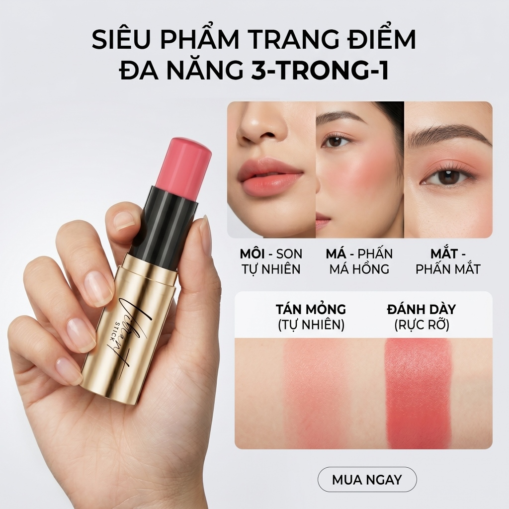 [Chính Hãng] Kem Má Hồng 3 in1 Đa Năng Mắt-Môi-Má Tự Nhiên Lâu Trôi Chống Nước Multi Blush Stick 7g