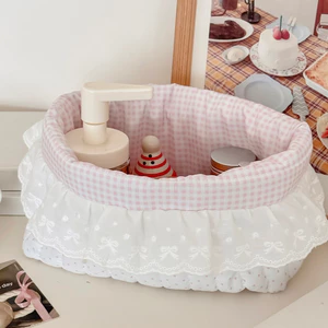 Giỏ lưu trữ vải mềm vuông có quai ô chấm bi ngọt ngào dung tích lớn bàn nhà ký túc xá đựng đồ