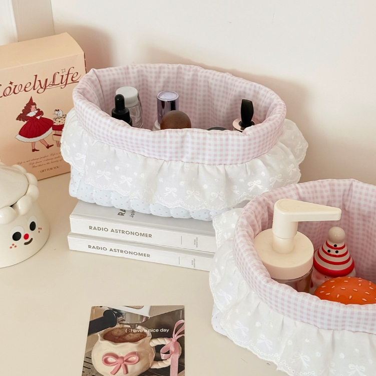 Giỏ lưu trữ vải mềm vuông có quai ô chấm bi ngọt ngào dung tích lớn bàn nhà ký túc xá đựng đồ