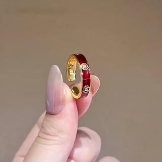 MIGILA Thu hút Good Fortune Men Đỏ Mạ Vàng Đồng Xu Mở Nhẫn, Nhẫn Xếp Chồng Phong Thủy May Mắn Hợp Thời Trang Cho Nữ Chống Thấm Nước Và Không Dễ phai.