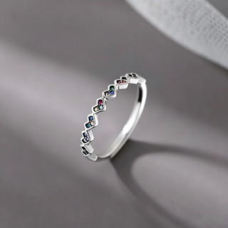 MIGILA Tiny Rainbow Heart Mở Nhẫn bạc có thể điều chỉnh Dainty Nhẫn đeo tay có thể xếp chồng lên nhau Chống thấm nước và không dễ phai.