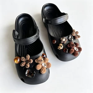 Dễ Thương Họa Tiết Họa Tiết Da Báo Giày Quyến Rũ 12 Chiếc Sandal Nữ Trang Trí Nút DIY Giày Phụ Kiện Bộ