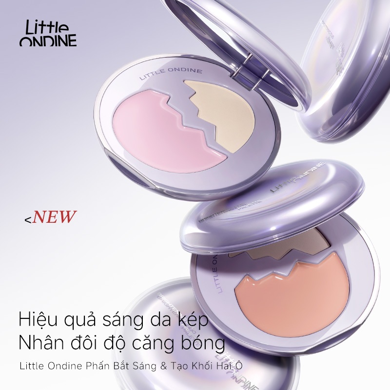 Little Ondine Phấn Bắt Sáng & Tạo Khối Hai Ô - Kem đánh sáng da mặt, không gây mụn, Ảnh dự tiệc có sẵn, Di động nhỏ gọn