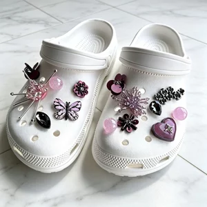 Phụ Nữ Bé Gái Tím Bướm Clog Sandal DIY Giày Quyến Rũ Phụ Kiện