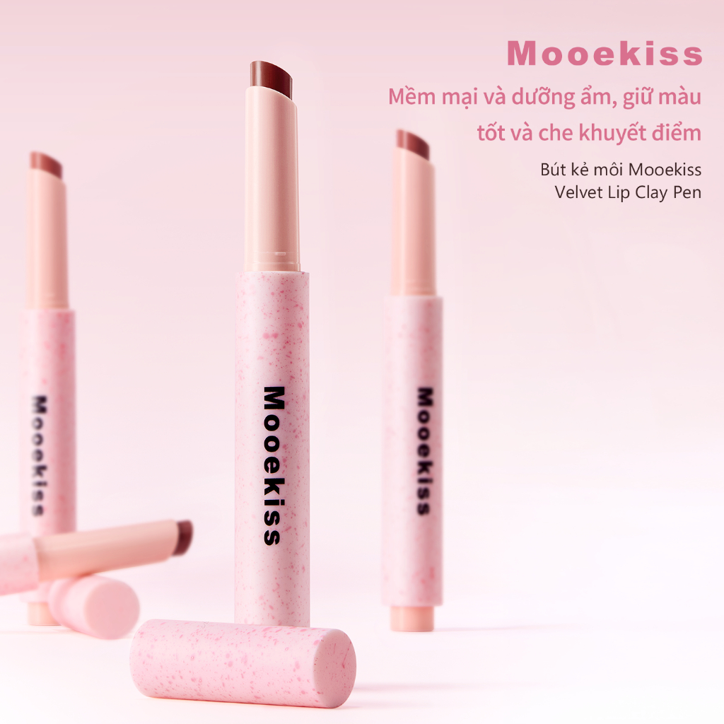 Bút bùn môi Mooekiss Velvet Mist, son môi ép, bóng mờ, son môi sương hồng (1.8g)