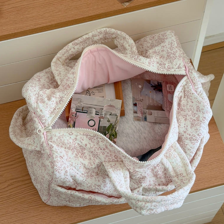 Túi tote vải Pháp dịu dàng hoa nhỏ khâu chỉ dung tích lớn đựng đồ đi du lịch nhà ở hàng ngày