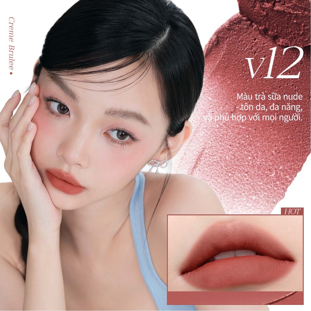 Bút bùn môi Mooekiss Velvet Mist, son môi ép, bóng mờ, son môi sương hồng (1.8g)