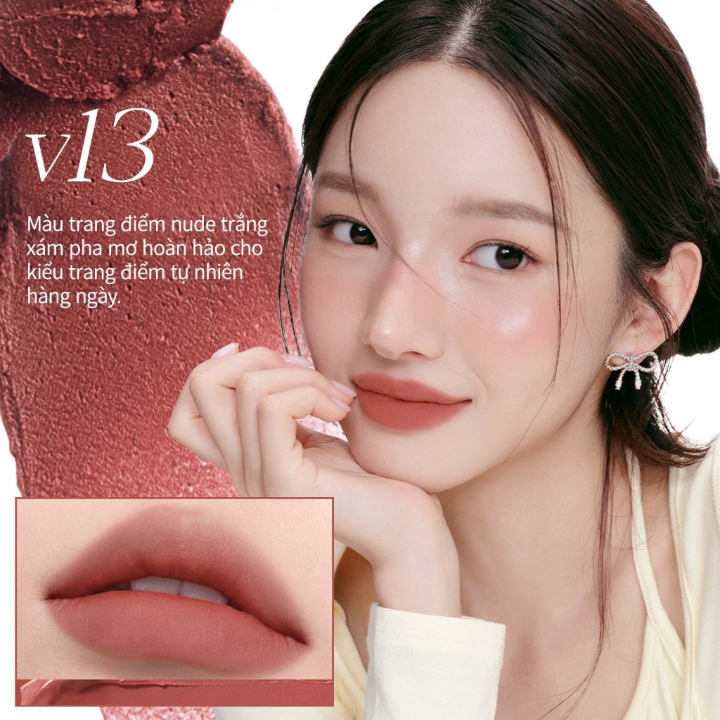 Bút bùn môi Mooekiss Velvet Mist, son môi ép, bóng mờ, son môi sương hồng (1.8g)