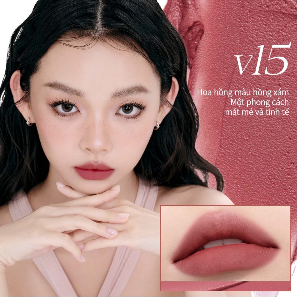Bút bùn môi Mooekiss Velvet Mist, son môi ép, bóng mờ, son môi sương hồng (1.8g)