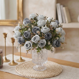 Hoa hồng nhân tạo mẫu đơn, bó hoa lụa giả, trang trí bàn tiệc cưới, phong cách Bắc Âu, DIY, quà tặng, decor vintage