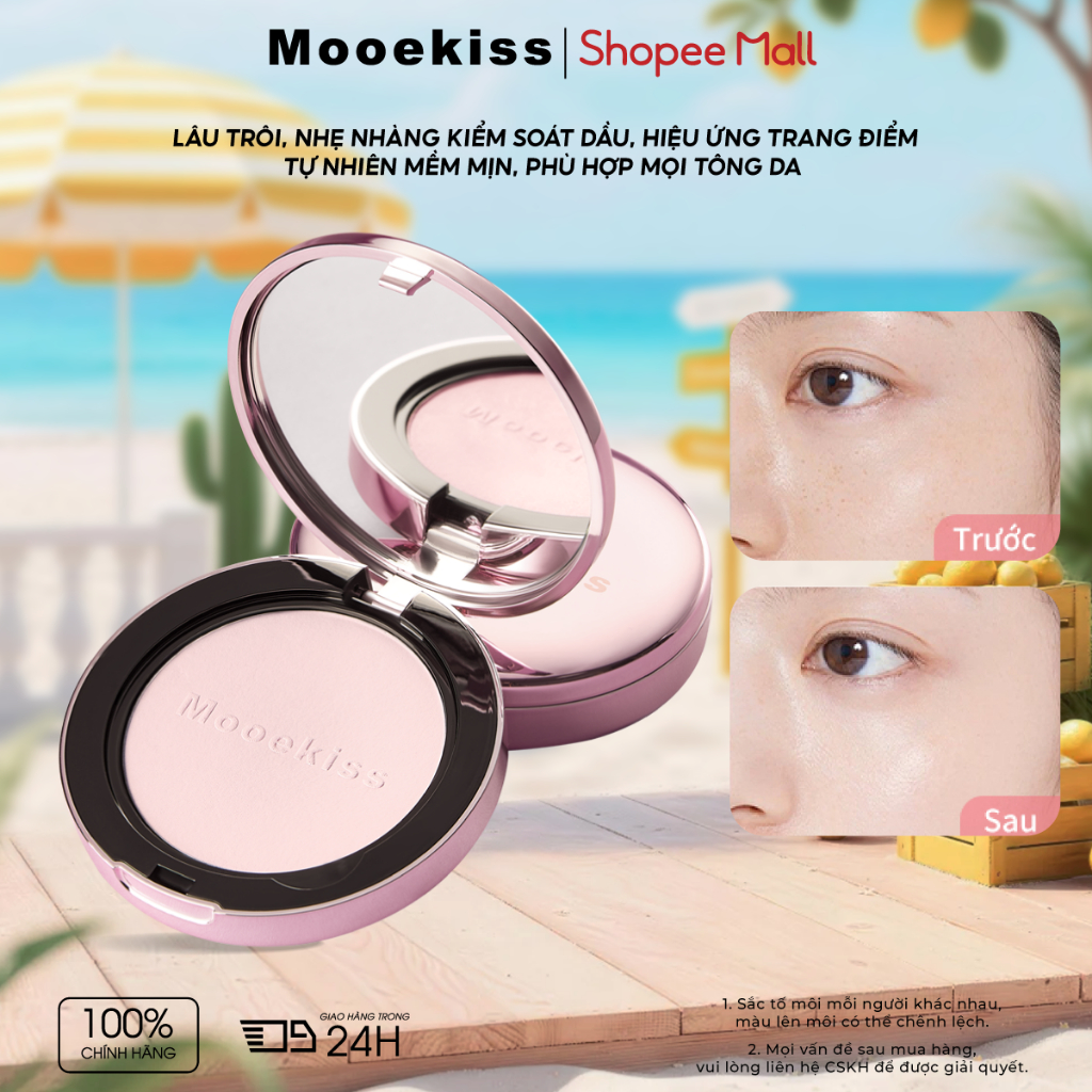 Phấn Phủ Mooekiss 9g, Kiềm Dầu, Khóa Nền, Làm Mịn Lỗ Chân Lông, Mỏng Nhẹ, Lâu Trôi