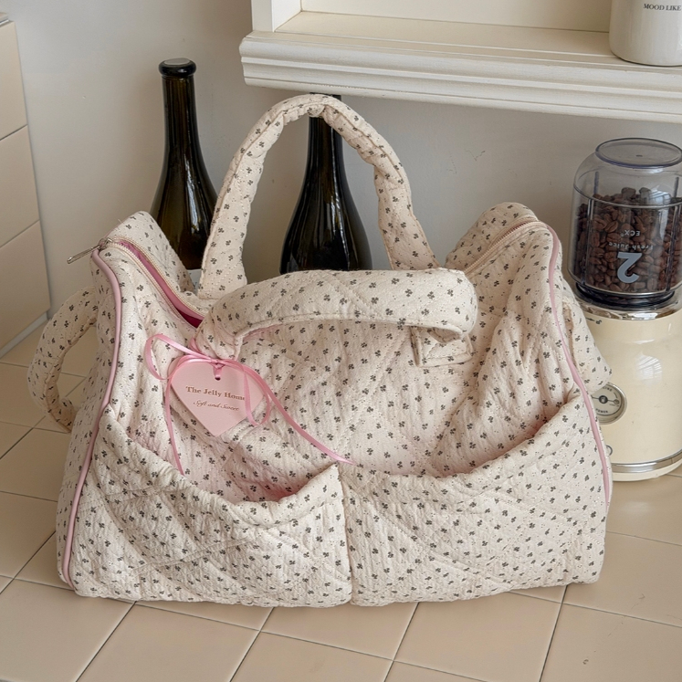 Pháp Mục Vụ Hoa Quilted Túi Xách Dung Tích Lớn Đôi Túi Thiết Kế Vải Di Động Lưu Trữ Du Lịch Túi