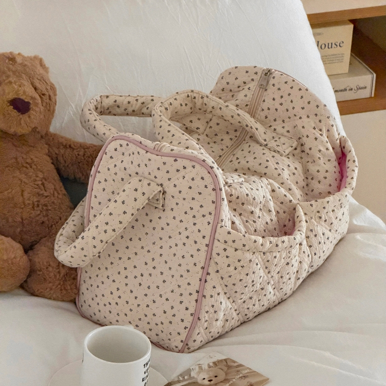 Pháp Mục Vụ Hoa Quilted Túi Xách Dung Tích Lớn Đôi Túi Thiết Kế Vải Di Động Lưu Trữ Du Lịch Túi