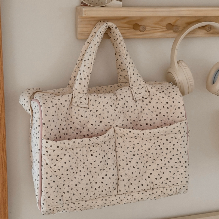 Pháp Mục Vụ Hoa Quilted Túi Xách Dung Tích Lớn Đôi Túi Thiết Kế Vải Di Động Lưu Trữ Du Lịch Túi