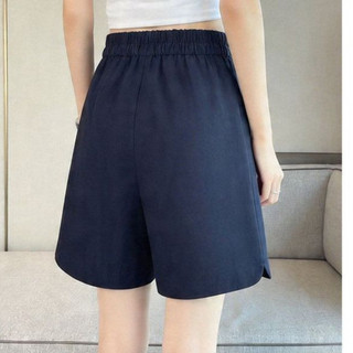 [Miziqi] Quần short ống rộng chữ a lưng cao dành cho nữ mùa hè mỏng màu xanh hải quân mỏng hơn Bộ đồ dáng rộng thông thường Quần năm điểm thẳng