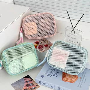 Túi đựng đồ lưới macaron nhìn thấy trong dung tích lớn nữ tính đựng mỹ phẩm tai nghe du lịch tiện
