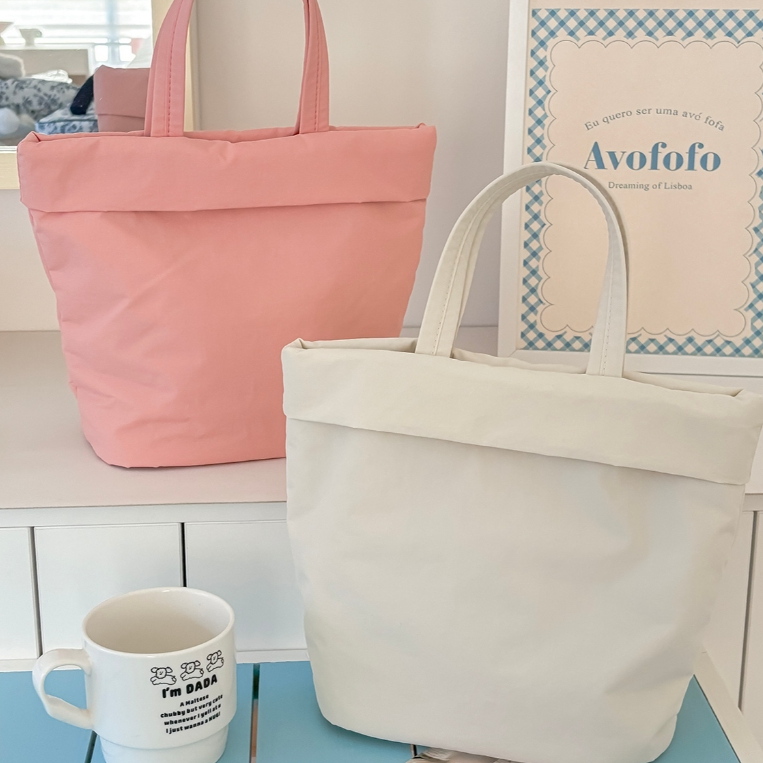 Túi xách vải mềm màu macaron đơn sắc dung tích lớn khóa bấm đựng mỹ phẩm nhà đi làm phối đồ dành cho