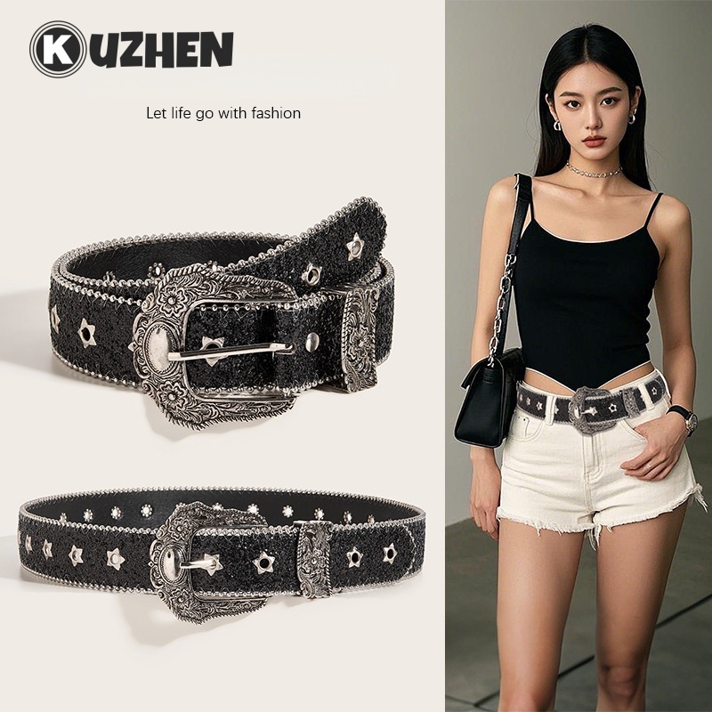 KUZHEN Dây Thắt Lưng Da PU Phong Cách Gothic Cá Tính, Y2K Retro - Hot Trend