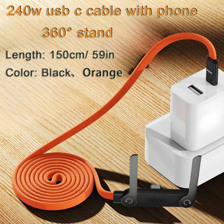 2in1 USB Type-C 240W Cáp sạc siêu nhanh Giá đỡ gấp cho điện thoại 15-17 Cáp sạc điện thoại Android USB sang C, C đến C