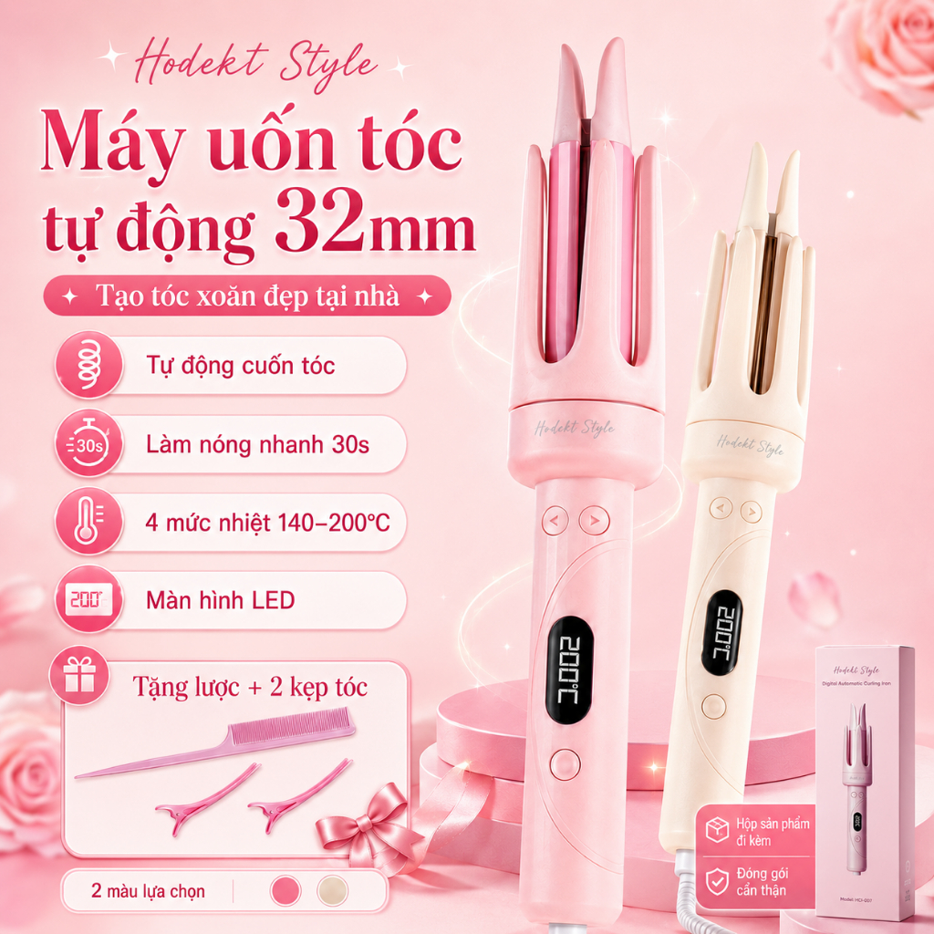 Máy Uốn Tóc Tự Động Thông Minh HODEKT 150 Triệu Ion Âm Màn Hình Kỹ Thuật Số Làm Nóng Nhanh 30Giây