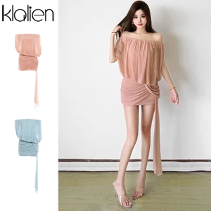 Klalien Cổ Chém Ruched Hip-Wrapped Váy Mini Hình Eo Nhìn Ôm Hơn Nữ Mùa Hè Pháp Phong Cách Thanh Lịch