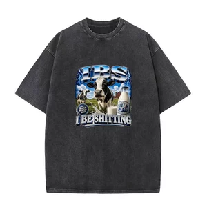 Tôi Được Shitting Ngộ nghĩnh Bò Đồ Họa Áo nam Nữ Thời Trang Giặt Vintage Áo Thun 100% Cotton Tay Ngắn Quá Khổ Áo Dạo Phố