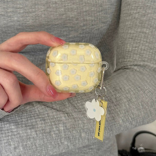 Vỏ bảo vệ mặt dây chuyền hoa trắng trong suốt màu vàng Ins Hàn Quốc cho Airpods Pro3 New Pro2 Pro Airpod 4 2024 Năm 3 2 1 Tai nghe không dây Bluetooth Vỏ silicon mềm